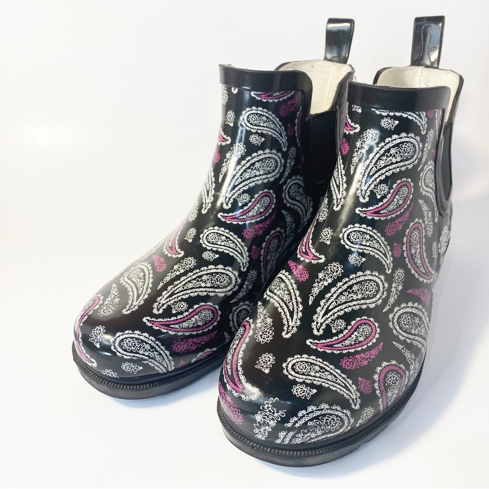 Women’s (like Laila Rowe Jodphur) Paisley Ankle Rain Boots Size 7